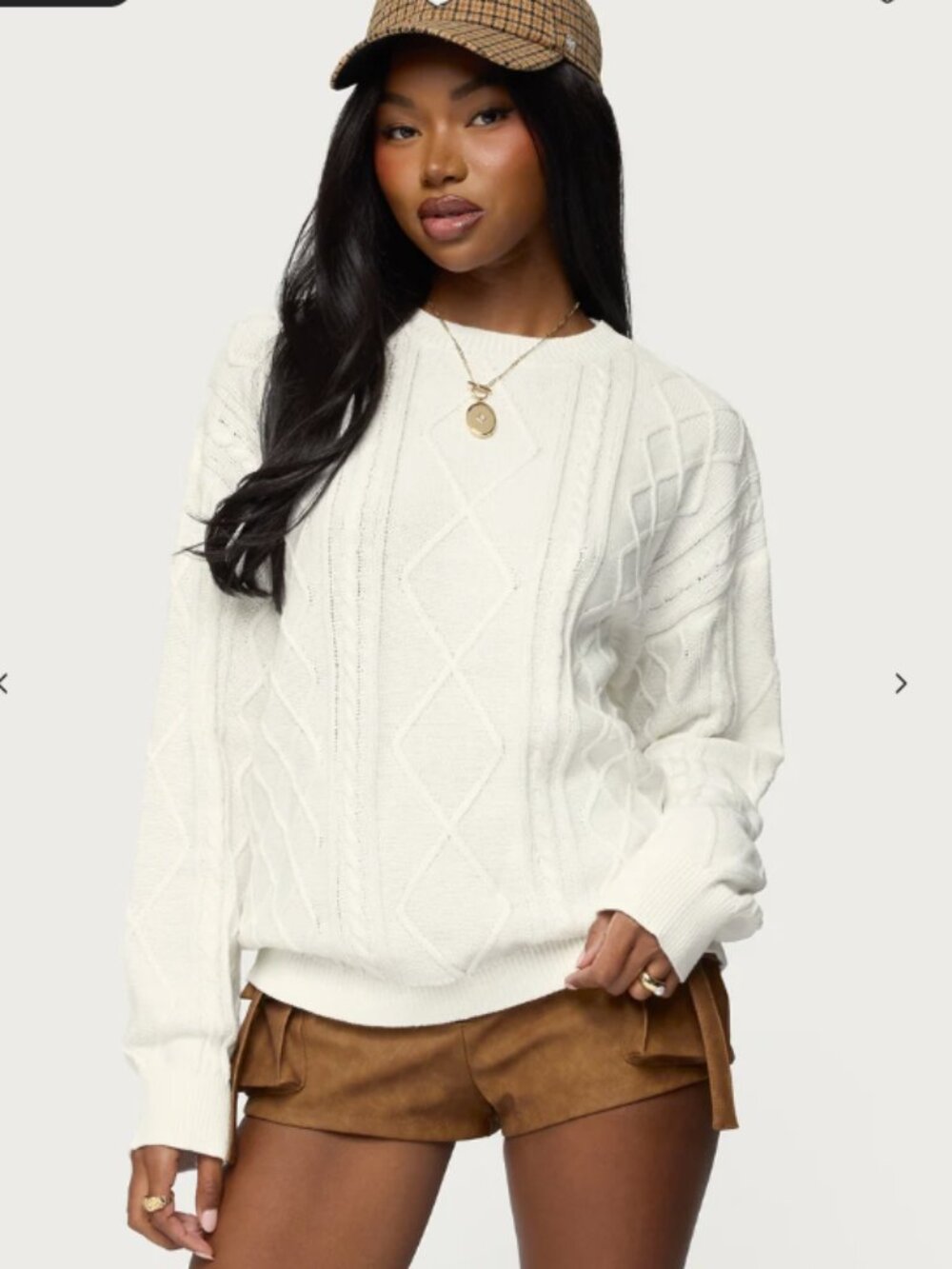 Edikted Jessy Cable Knit Oversized Sweater- Cream